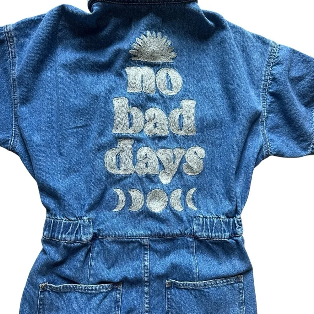RARE FREE PEOPLE Marci Embroidered Coverall NO BAD DAYS SIZE SMALL EUC - Picture 4 of 7